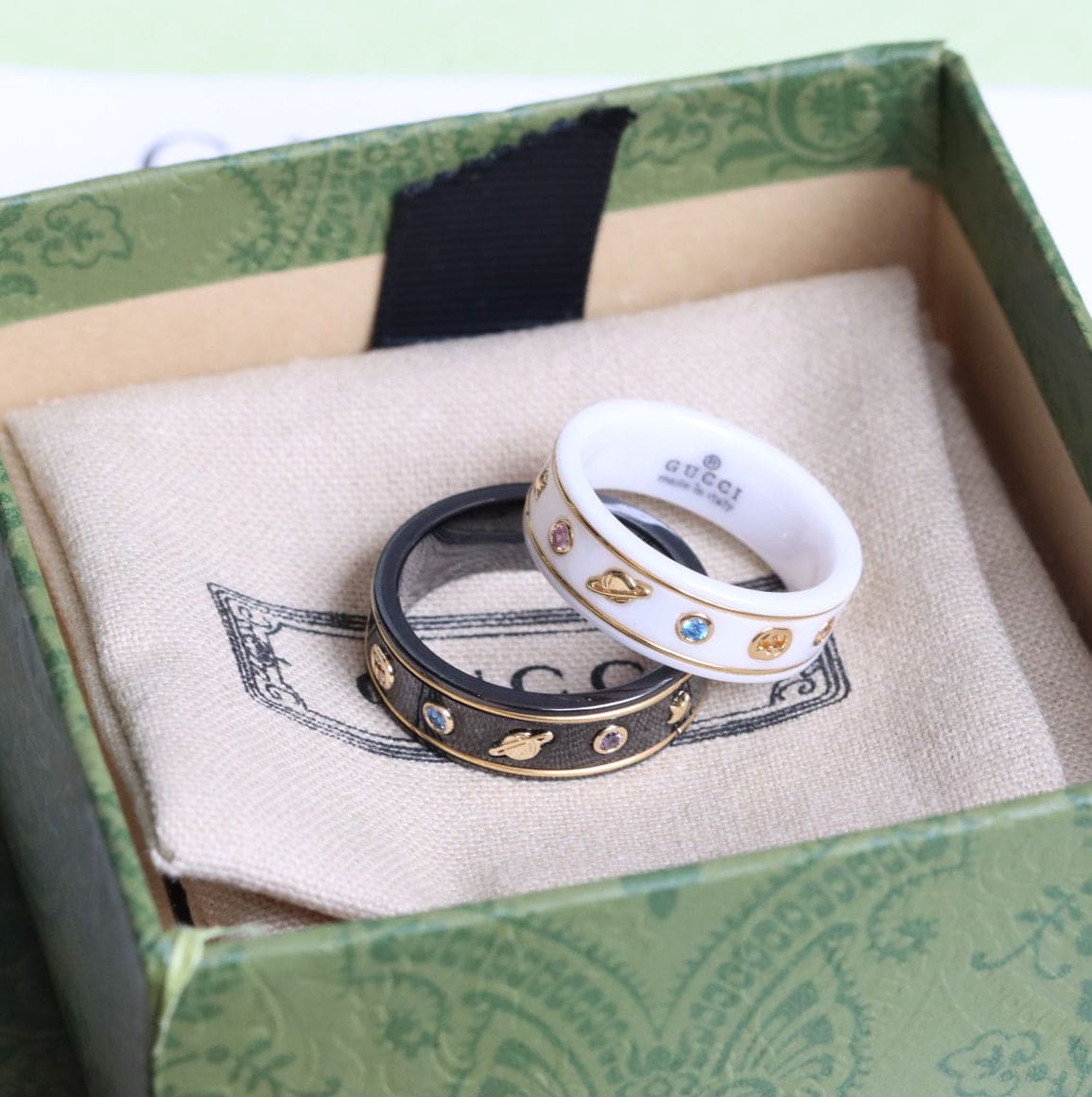 Gucci Double Icon With Gemstones Corundum 18K Gold Ring
