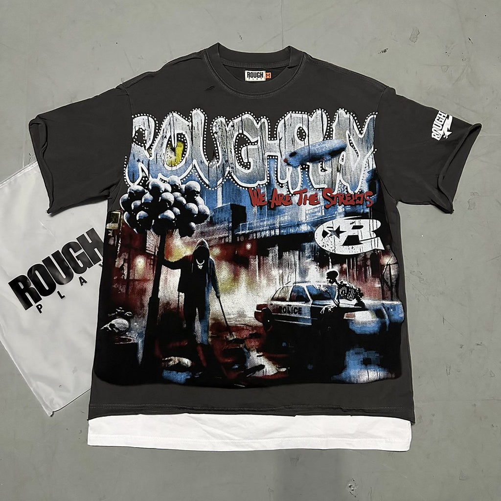 Rough Play Dark Gray Skull City Graphic T-Shirt — context