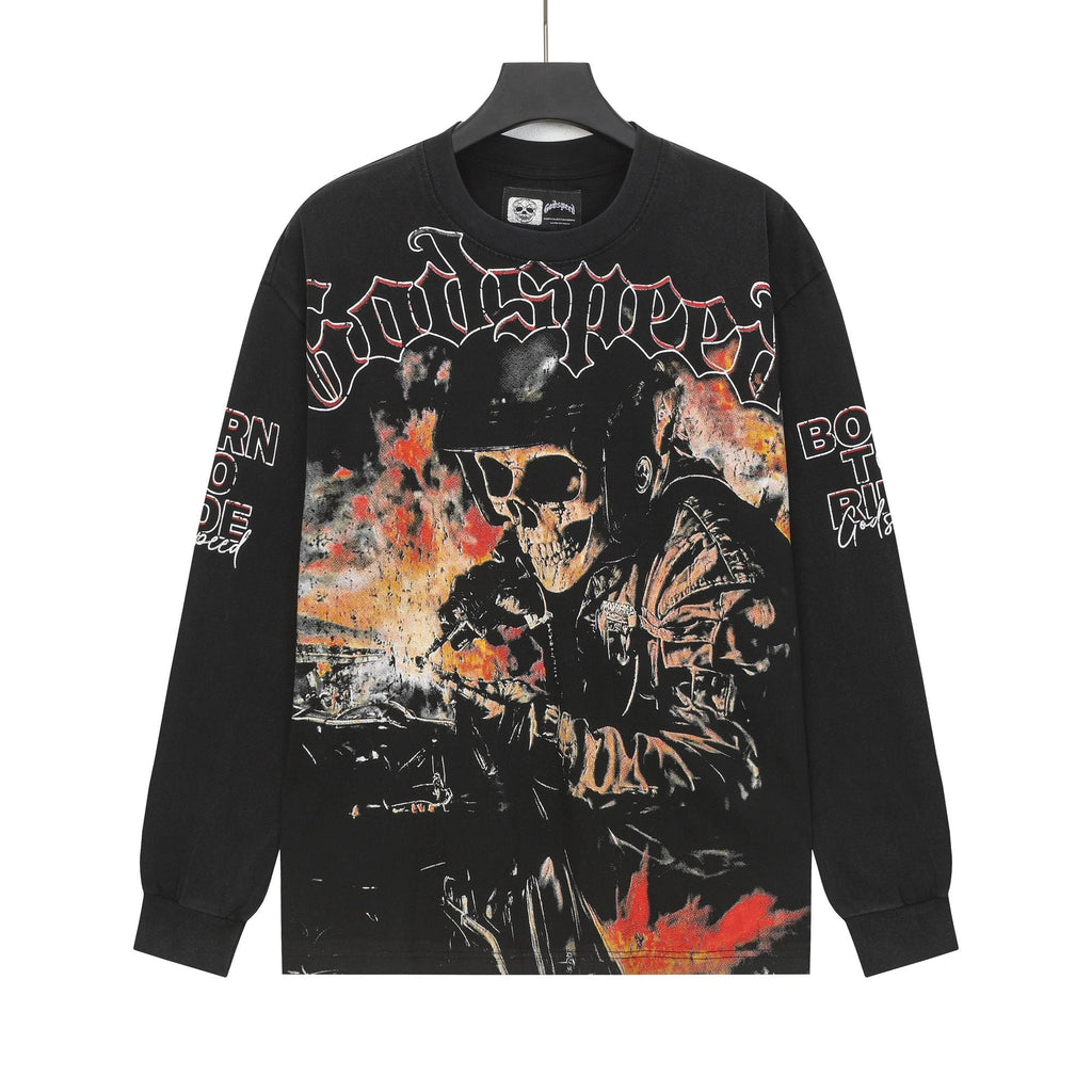 Godspeed Skull Flame Car Graphic Long-Sleeve T-Shirt — hero