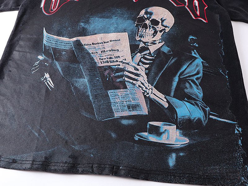 Godspeed Washed Black Skull Newspaper Graphic Short-Sleeve T-Shirt — detail