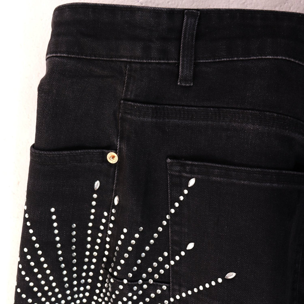 PURPLE Rhinestone Burst Denim Shorts — detail