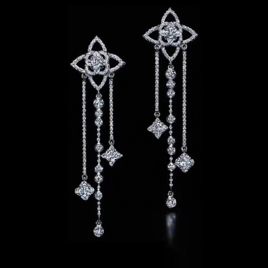 Louis Vuitton Diamond Flowers Long 18K Gold Earrings