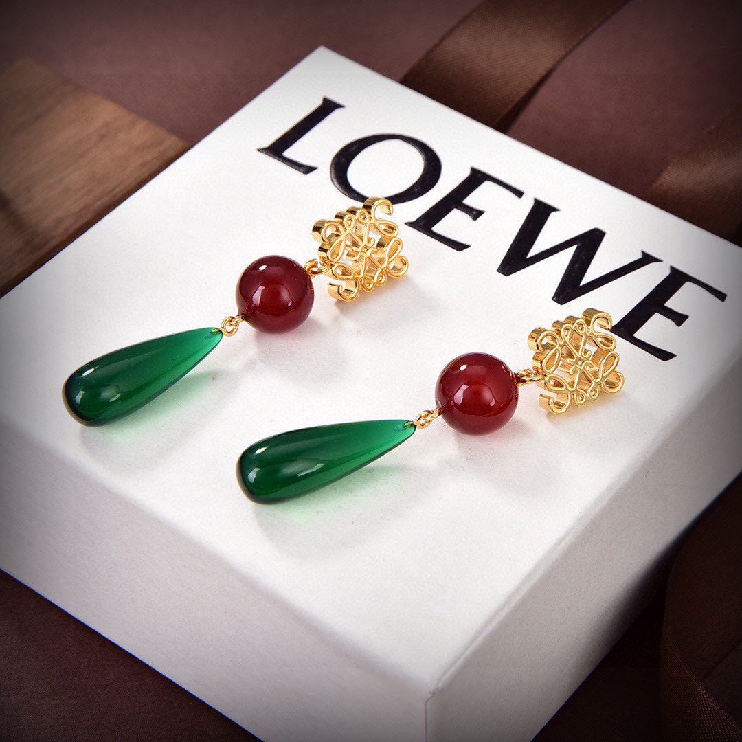 LOEWE Anagram Color Crystals 18K Gold Earrings
