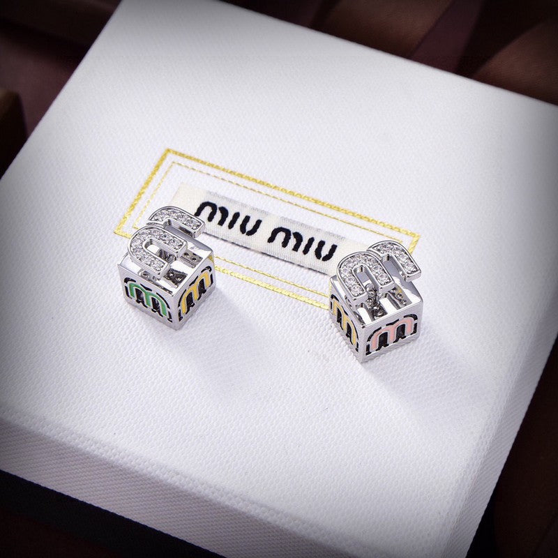 Miu Green & Yellow Cube 18K Gold Earrings