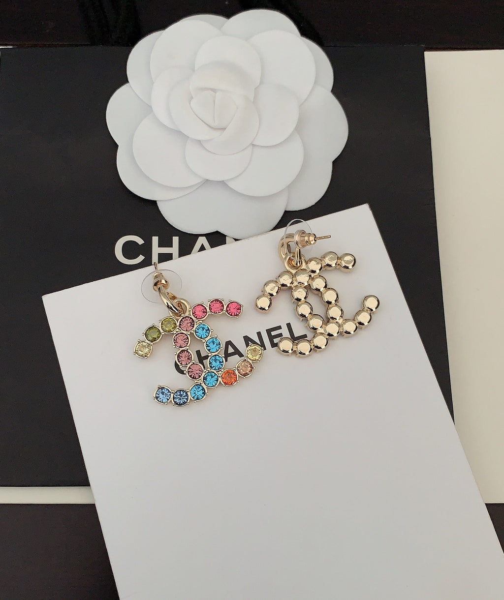 Chanel Color Crystals 18K Gold Earrings