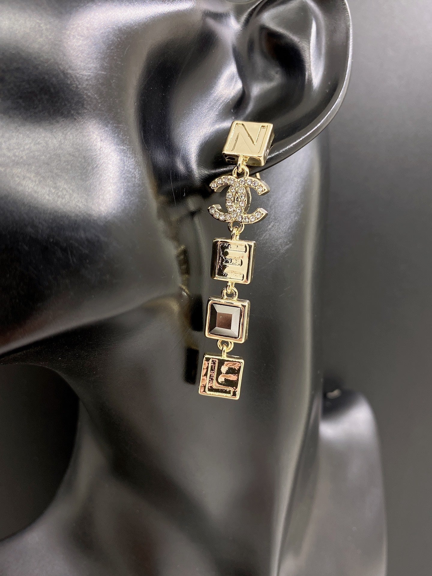 Chanel Crystals Long 18K Gold Earrings