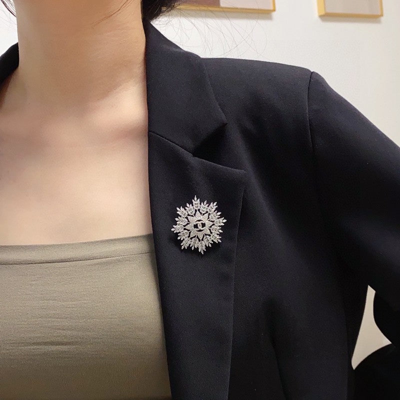 Chanel Flower Crystal 18K Gold Brooch