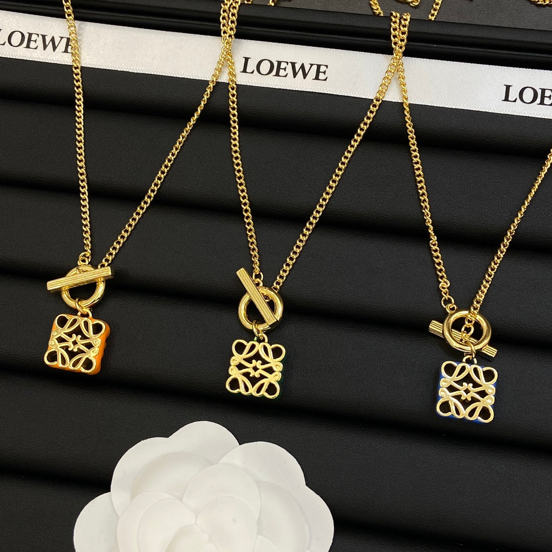 LOEWE Anagram Pendant 18K Gold Necklace