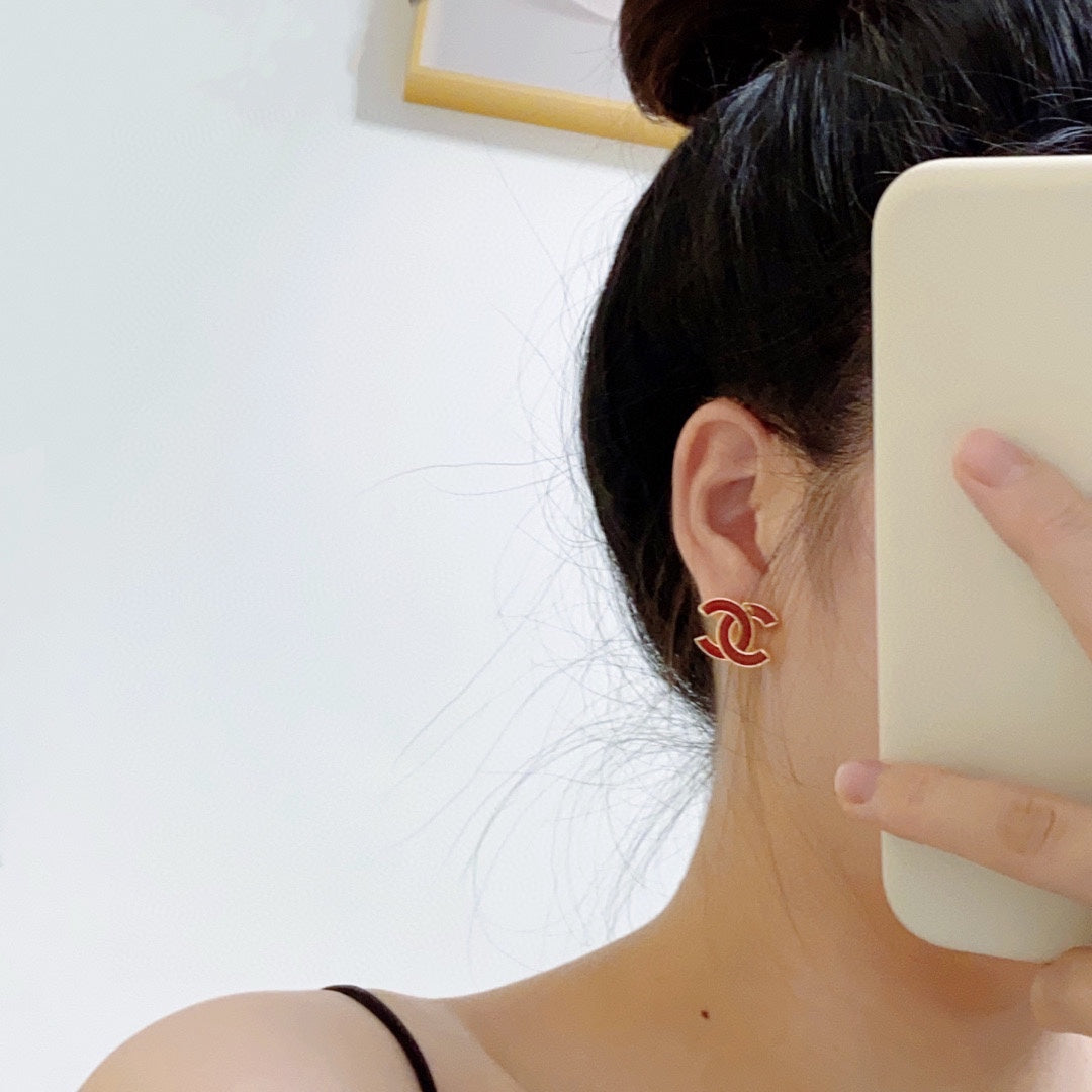 Chanel Red Resin 18K Gold Earrings