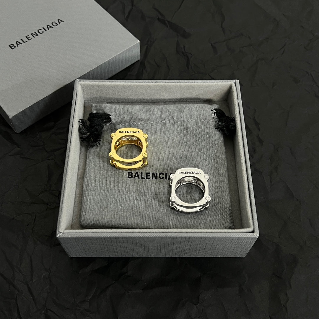 Balenciaga Crystal 18K Gold Ring