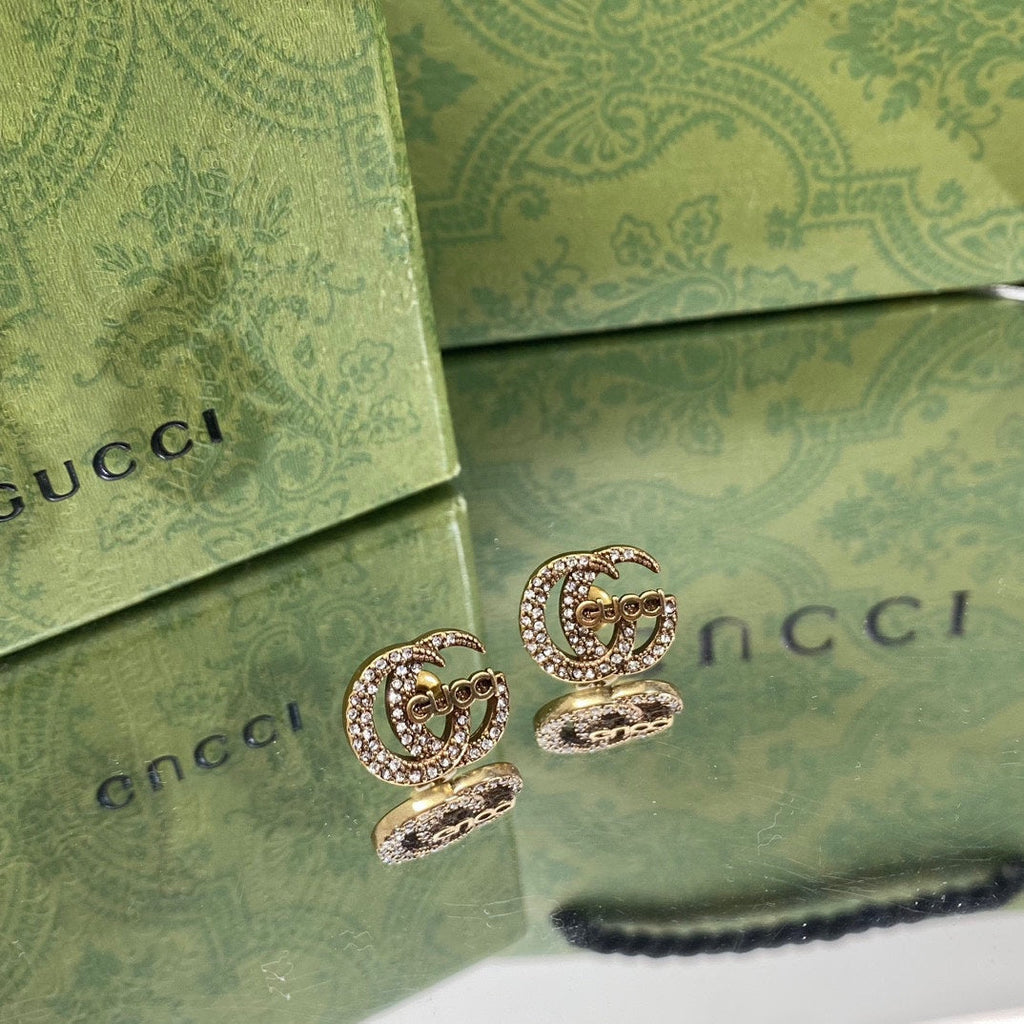 Gucci Double Logo Diamonds 18K Gold Earrings