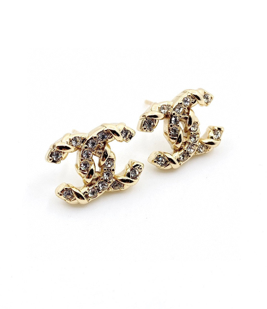Chanel Full Crystals 18K Gold Earrings
