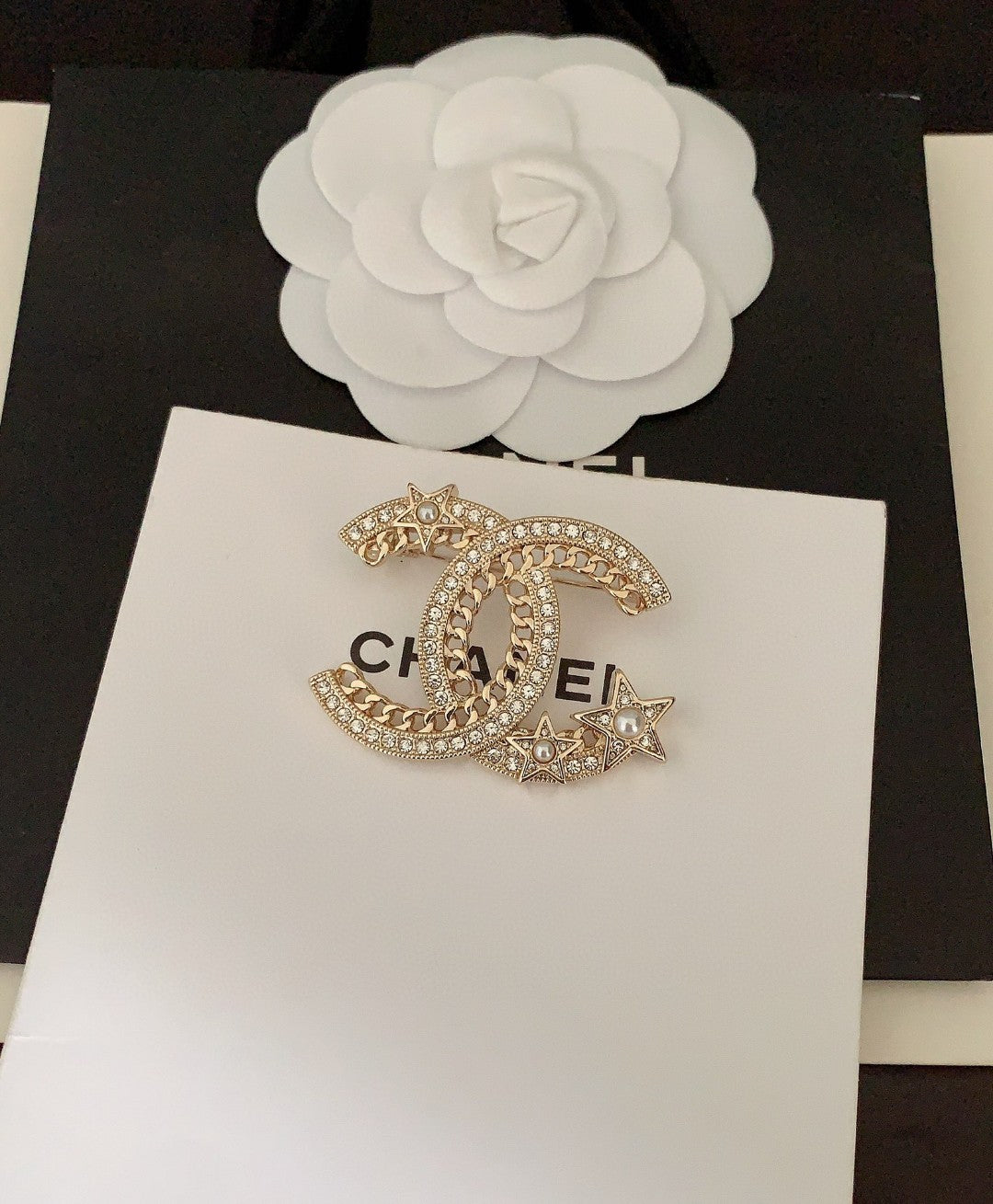 Chanel Star Crystal 18K Gold Brooch