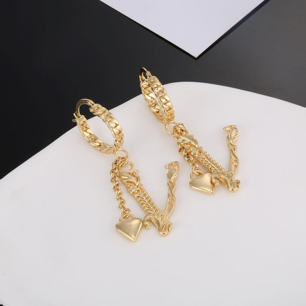 Heart Long 18K Gold Earrings