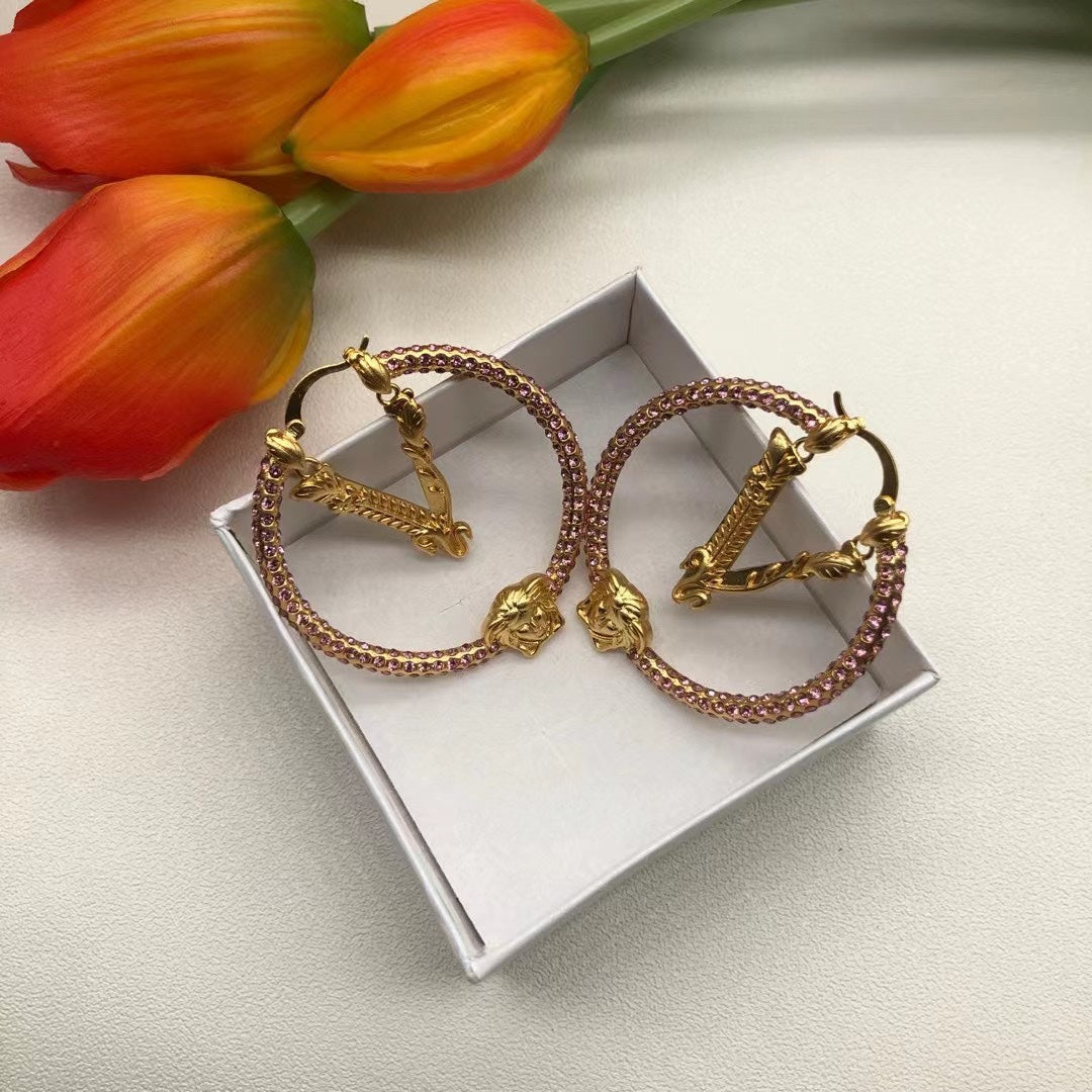 Pink Crystals 18K Gold Earrings