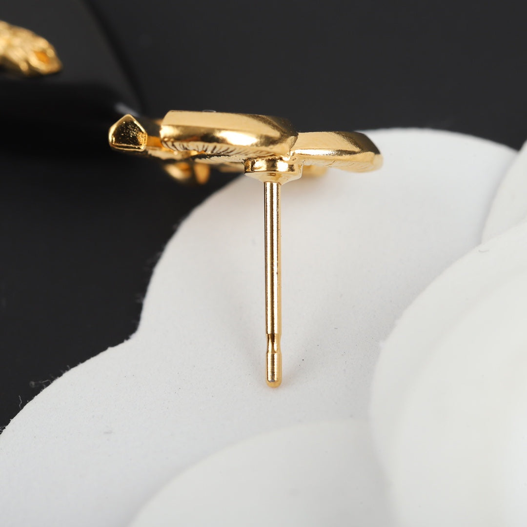 Chanel Camellia Pendant 18K Gold Earrings