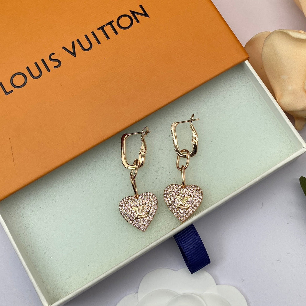 Louis Vuitton Diamond Heart 18K Gold Earrings